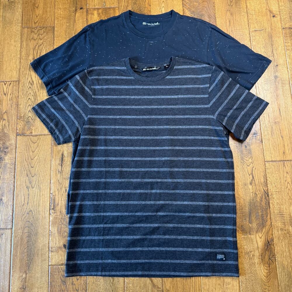 Lot of 2 Travis Mathew Shirt Mens L Black Striped and Spotted Short Sleeve